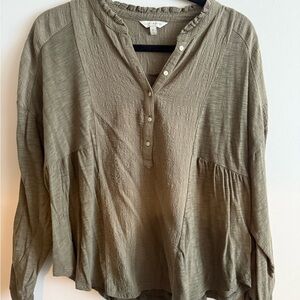 Lucky Brand Green Long Sleeve Mandarin Collar Blouse